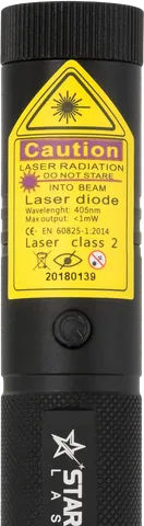 Starlight V1 Pro – gros plan sur l’étiquette d’avertissement avec la classe laser
